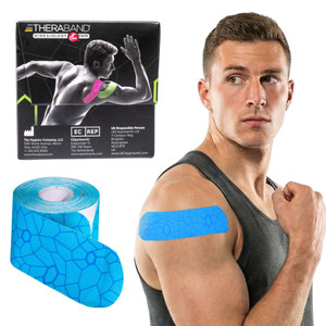 THERABAND Kinesiology Tape, Blue/Blue, 1 Roll, with XactStretch Indicators, Long-Lasting Athletic Tape for Shoulder, Back & Knee, Latex-Free & Water