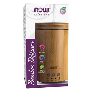NOW Essential Oils, Ultrasonic Real Bamboo Aromatherapy Oil Diffuser, Extremely Quiet, Heat Free and Easy to Clean, Color Changing LED Diffuser