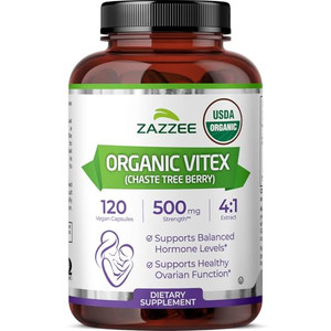 Zazzee USDA Organic Vitex, 500 mg Strength, 120 Vegan Capsules, 4 Month Supply, Kosher, Standardized and Concentrated 4X Extract, Whole USDA Certifie