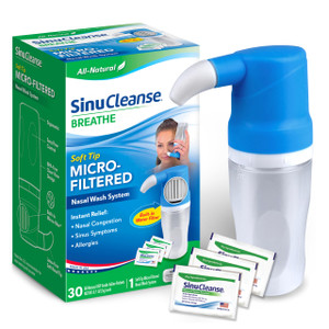 SinuCleanse Soft Tip Micro-Filtered Nasal Wash System, Relieves Nasal Congestion Due to Cold & Flu, Dry Air, Allergies, 30 All-Natural Saline Packets