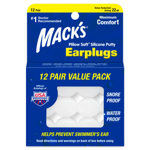 Mack's Pillow Soft Silicone Earplugs, 12 Pair  The Original Moldable Silicone Putty Ear Plugs for Sleeping, Snoring, Swimming, Travel, Concerts and