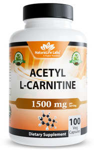 NaturaLife Labs Acetyl L-Carnitine (ALCAR) 1500 mg per Serving  100 Capsules  Non-GMO, Gluten-Free, Vegan