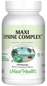 Maxi Health Lysine Complex with Probiotics - L-Lysine 1000mg for Protein Synthesis Canker Sores, and Skin  60 Capsules