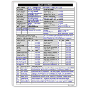 Real Estate Agent Supplies - Home Seller Client Log to include in Listing File Folders. Realtor Log to Track Seller Needs, Home Showings & Agent Acti