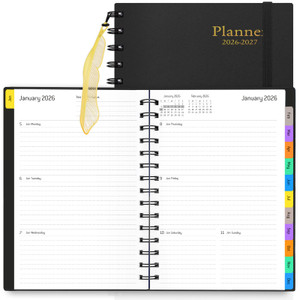 Daily Planner 2026-2027, 18-Month Weekly and Monthly Calendar Planner, January 2026 - June 2027, Planning Agenda Book with Laminated Tabs, Flexible C
