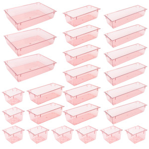 25 Pack Desk Drawer Organizer Set,Vanity and Desk Drawer Storage Bins,Clear Plastic Drawer Organizer Trays for Makeup,Office,Bathroom and Kitchen(pin
