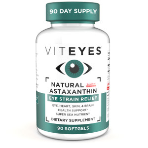 Viteyes Natural Astaxanthin, Relieve Tired Eyes & Eye Strain, Sourced from Algae, Skin Hydration, Heart & Brain Health, 4 to 8 mg Natural Astaxanthin