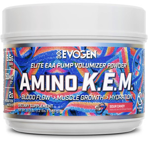 Evogen Amino K.E.M. - EAA & BCAA Powder Pump Volumizer | BCAAs Amino Acids Supplement for Blood Flow, Muscle Growth, & Hydration | Sour Candy | 30 Se