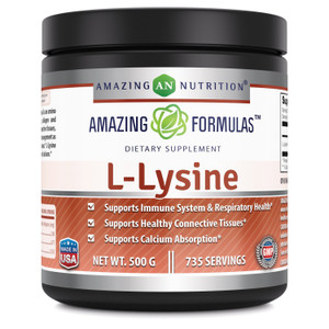 Amazing Formulas L-Lysine Amino Acid Vitamin Supplement (Non-GMO, Gluten Free) - Immune Support, Respiratory Health & More (Powder, 500 Grams)