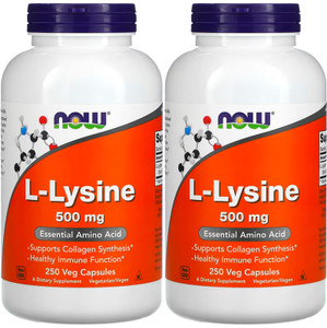 NOW Foods L-lysine 500 mg, 250 Capsules (Pack of 2)