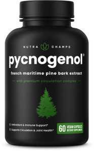 NutraChamps Pycnogenol French Maritime Pine Bark Extract, Premium Circulation Complex, Blood Flow, Nitric Oxide Production, Superior Absorption, Resu