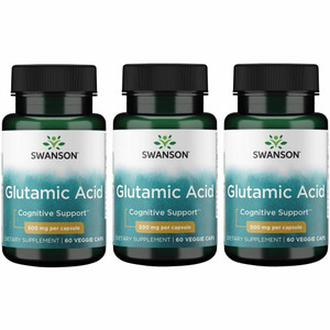 Swanson Amino Acid Glutamic Acid 500 Milligrams (3 Pack)