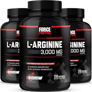 Force Factor L-Arginine,3-Pack,Nitric Oxide Supplement with BioPerine to Help Build Muscle & Support Stronger Blood Flow,Circulation,Nutrient Deliver