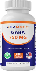 Vitamatic GABA (Gamma Aminobutyric Acid) 750mg, 240 Vegetable Capsules, 240 Servings - Non-GMO, Gluten Free