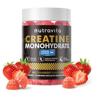 Nutravita NSF Certified Creatine Gummy - Creatine Monohydrate Gummies for Men & Women-5g of Creatine Monohydrate per Serving - Sugar Free,Vegan, Stra