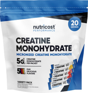 Nutricost Creatine Monohydrate Powder Variety Stickpacks (5 Flavors, 20 Servings) - Micronized, 5 Grams of Creatine Monohydrate Per Pack