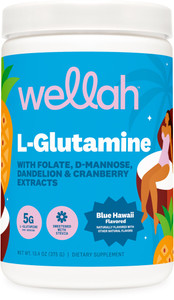Wellah L-Glutamine Powder Blue Hawaii (50 Servings) - 5g L-Glutamine Per Serving, Sweetened with Stevia