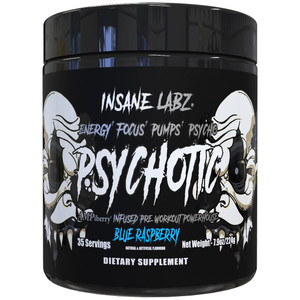 Insane Labz Psychotic Black Edition Mid Stimulant Pre Workout Powder, Energy Focus Pumps, Loaded with Creatine Beta Alanine Taurine Fueled by AMPiber