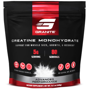 Granite Creatine Monohydrate, Supports Strength, Endurance, & Muscle Recovery, Creatine for Men & Women, Soy-Free, Dairy-Free, Gluten-Free (80 Servin