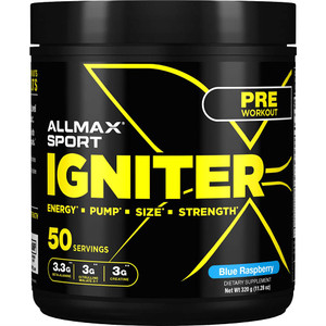 ALLMAX IGNITER Sport, Blue Raspberry - 330 g - Pre-Workout Formula - with Caffeine, L-Citrulline, L-Arginine, Creatine & Beta Alanine - Up to 50 Serv