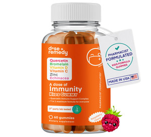 A Dose of Immunity Kids Quercetin with Vitamin C, Zinc, Vitamin D, 100mg Quercetin Bromelain, Echinacea, 60 Gummy Count (Pack of 1)
