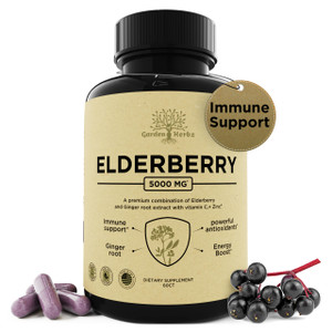 Garden of Herbz Elderberry with Vitamin C, Zinc, & Ginger  Potent Immune Booster 5000 Mg Elderberry, Zinc, & Vitamin C  Non-GMO Immunity Vitamins f