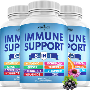 8 in 1 Immune Support Booster Supplement with Echinacea, Vitamin C and Zinc 50mg, Vitamin D 5000 IU, Turmeric Curcumin & Ginger, B6, Elderberry (8 in