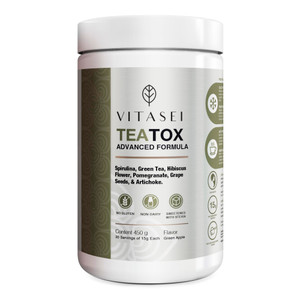 Vitasei Teatox Detox & Cleanse Support Powder, Digestion Booster W/Green Tea, Spirulina, Artichoke, Jamaican Flower & Grape Seeds, Support Supplement