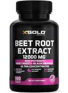 Beet Root Extract - 12000mg 20x Concentrated Beet Root Capsules Supplement w/Black Pepper - High Nitrates - Natural Nitric Oxide Booster - Highly Con