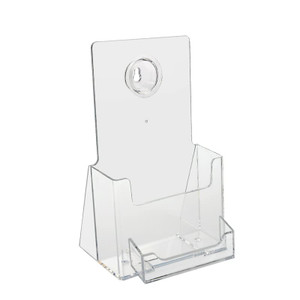 SourceOne Trifold Brochure Holder for 4 x 9 Booklets  with Business Card Container  Clear Acrylic Countertop Organizer