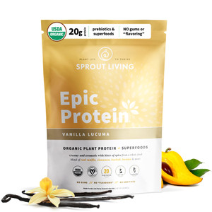 Sprout Living Epic Protein, Plant Based Protein & Superfoods Powder, Vanilla Lucuma Powder | 20 Grams Organic Protein Powder, Vegan, Non Dairy, Non-G