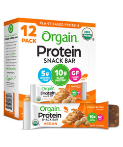 Orgain Organic Vegan Protein Bars, Peanut Butter - 10g Plant Based Protein, Low Calorie Healthy Snacks, No Lactose or Soy Ingredients, Gluten Free, N