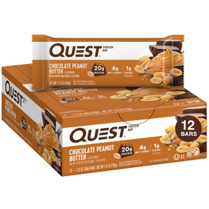 Quest Nutrition Chocolate Peanut Butter Bars, 20g Protein, 1g Sugar, 4g Net Carb, Gluten Free, Keto Friendly, 12 Count