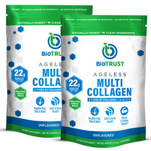 BioTrust Ageless Multi Collagen Peptides Powder  5 Types (I, II, III, V, X)  Unflavored Collagen Powder for Women & Men  Hydrolyzed Protein  Gras