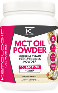 Ketologic MCT Oil Powder Unflavored (1 LB)  Keto Coffee Creamer & Energy Support  41 Servings of Medium Chain Triglycerides for Focus & Fuel