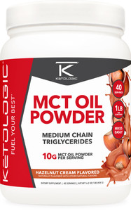 Ketologic MCT Oil Powder Hazelnut Cream (1 LB)  Keto Coffee Creamer & Energy Support  41 Servings of Medium Chain Triglycerides for Focus & Fuel