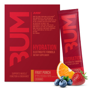 RAW Electrolytes Powder Hydration Drink Mix Packets, BUM Hydrate (Fruit Punch, 20 Servings) - Electrolyte Hydration Packets Supports Muscle Function
