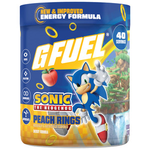 G Fuel Sonic 2.0 Energy Drink Powder, Pre Workout Caffeine Mix for Gaming, Sugar Free Focus Amino, Vitamin + Antioxidants, 9.8oz (Peach Ring Candy, 4