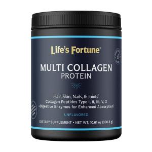 Multi Collagen Peptides Types I, II, III, V & X Hydrolyzed Protein Powder  Grass-Fed, Blend with Digestive Enzyme  for Skin, Hair, Nails, Joints &