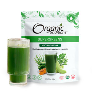 Organic Traditions Super Greens Powder with Turmeric, Cucumber Melon Flavored, Greens Superfood Powder with Vitamins, Minerals and Probiotics, Easy t