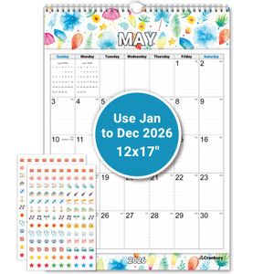CRANBURY Large Wall Calendar 2026, 12x17" Big Grid Calendar, January to December 2026, Colorful Monthlyl Seasonal Designs, Includes Planner Stickers