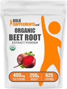 BulkSupplements.com Organic Beet Root Extract Powder - Beet Root Powder, Nitric Oxide Supplement - Vegan & Gluten Free, 400mg per Serving, 250g (8.8