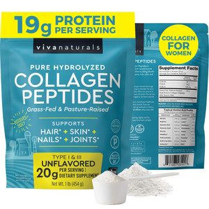 Viva Naturals Collagen Peptides Powder - Grass-Fed Hydrolyzed Bovine, Type I & III - 19 g Protein, Unflavored, Easy Dissolving - Joint, Skin, Hair &