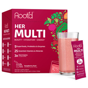 Root'd Multivitamin Powder for Women - 25 Vitamins & Minerals with 3X Electrolytes, 9 Organic Superfoods, Probiotics & Enzymes, Sugar-Free Multivitam