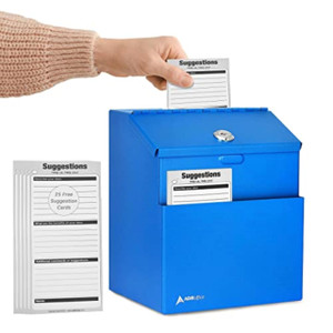 Adir Suggestion Box with Slot and Lock with 25 Comment Cards and Label Stickers, Blue