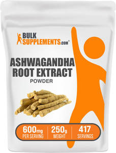 BulkSupplements.com Ashwagandha Root Extract Powder - Ashwagandha Supplement, Herbal Supplement - Vegan & Gluten Free, 600mg per Serving, 250g (8.8 o
