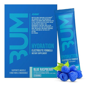 RAW Electrolytes Powder Hydration Drink Mix Packets, BUM Hydrate (Blue Raspberry, 20 Servings), Electrolyte Hydration Packets Support Muscle Function