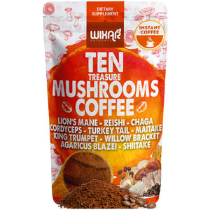 Wixar Mushroom Coffee Blend - Ten Treasure Mushrooms Extract Instant Coffee Powder with Lions Mane, Turkey Tail, Reishi, Chaga, Shiitake, Maitake, Co