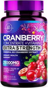 Cranberry Supplement Pills Extract from 25000mg - 3X Strength Concentrated Whole Fruit Cranberry with Vitamin C, Triple Strength for Cleanse & Urinar