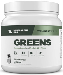 Transparent Labs Prebiotic Greens - Superfood Powder & Antioxidants Supplement with Organic Spirulina, Chloerra, Acacia, & Green Banana Powder - 30 S